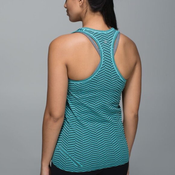 (6982) Lululemon Run: Swiftly Tech Racerback Heathered Blue Tropics Sz 10 RARE - Picture 2 of 7
